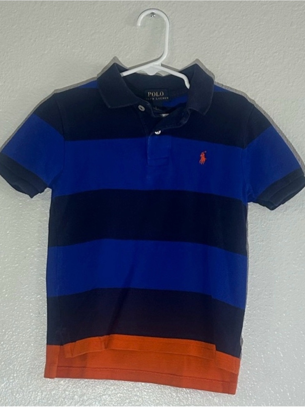 Boys Ralph Lauren Rugby Stripe Polo Shirt with Orange Pony
